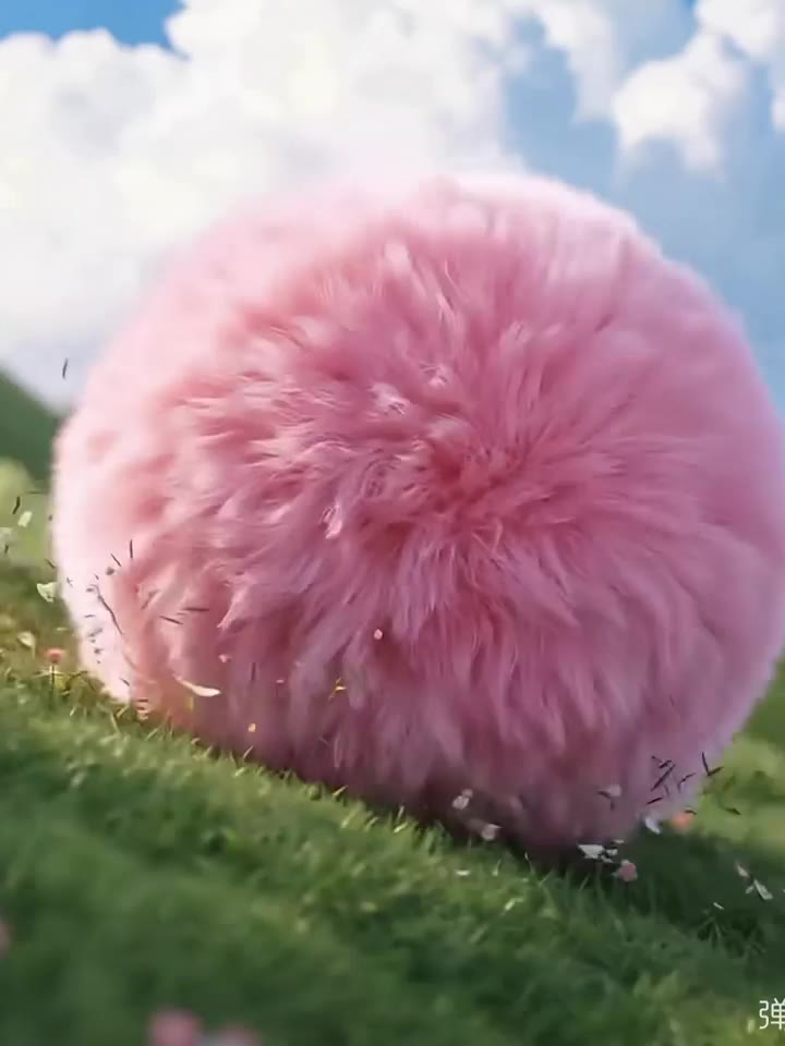 Soft pink sphere moving through grass
